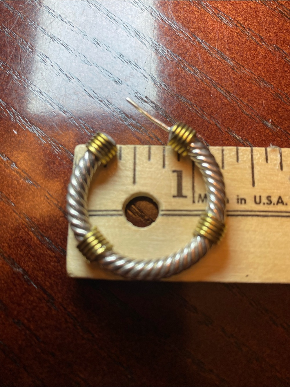 Two-Tone Rope Hoop Earrings - no Markings - Picture 5 of 5